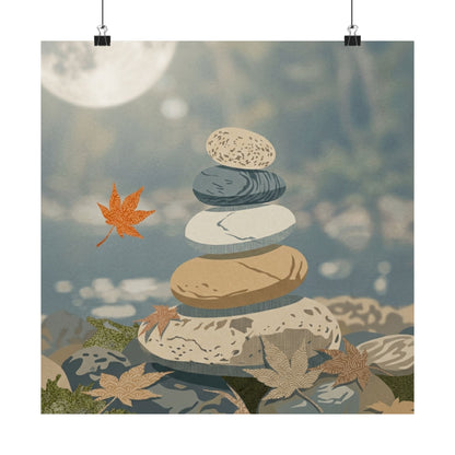 Earthy River Stones Wall Art Print - Japanese Pattern Japandi