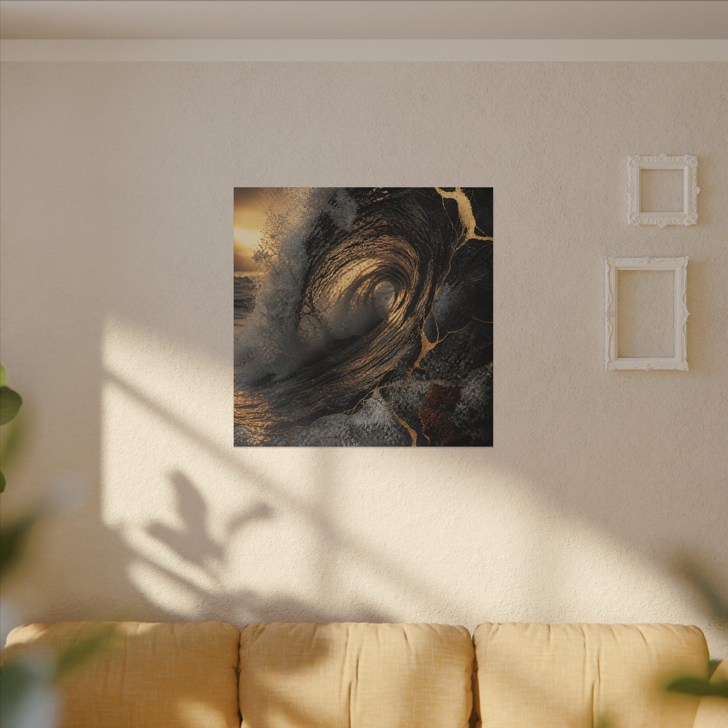 Kanso Ocean Wave Canvas Art - Kintsugi Gold Vein
