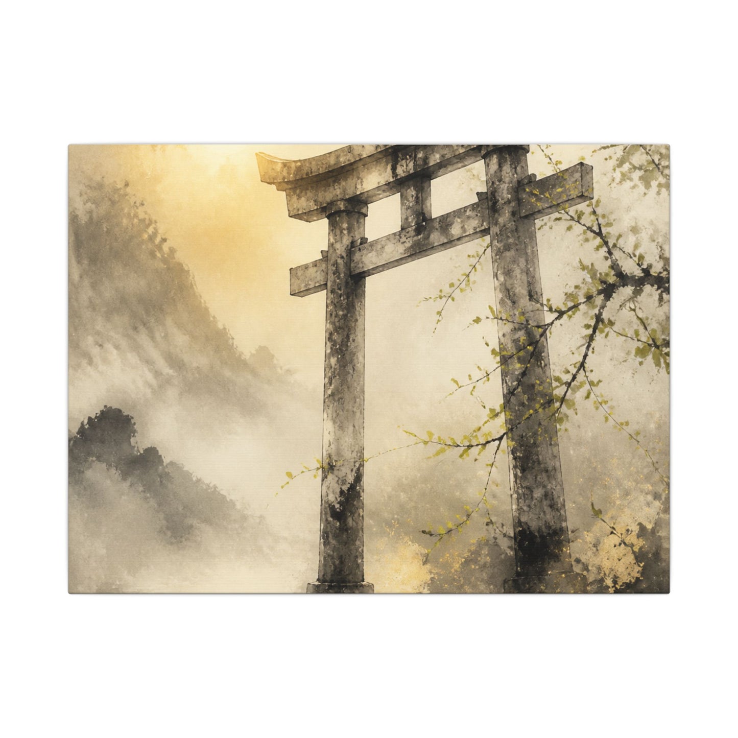 Spring Torii Gate Sumi E Canvas Art | Tranquil Decor