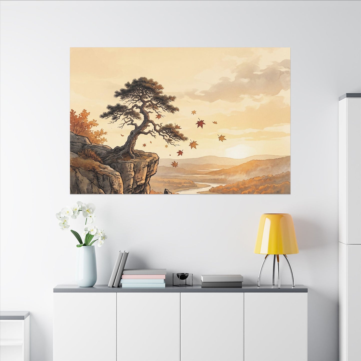 Pine Tree Autumn Canvas Art | Japandi Warm Design