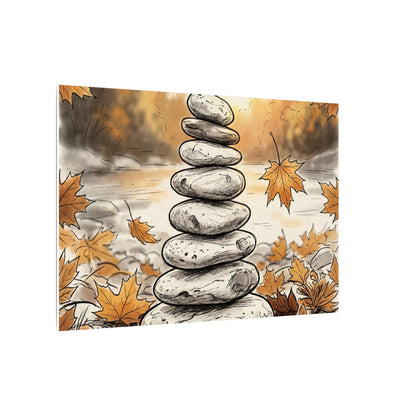 Earthy River Stones Canvas Art - Minimal Line Japandi