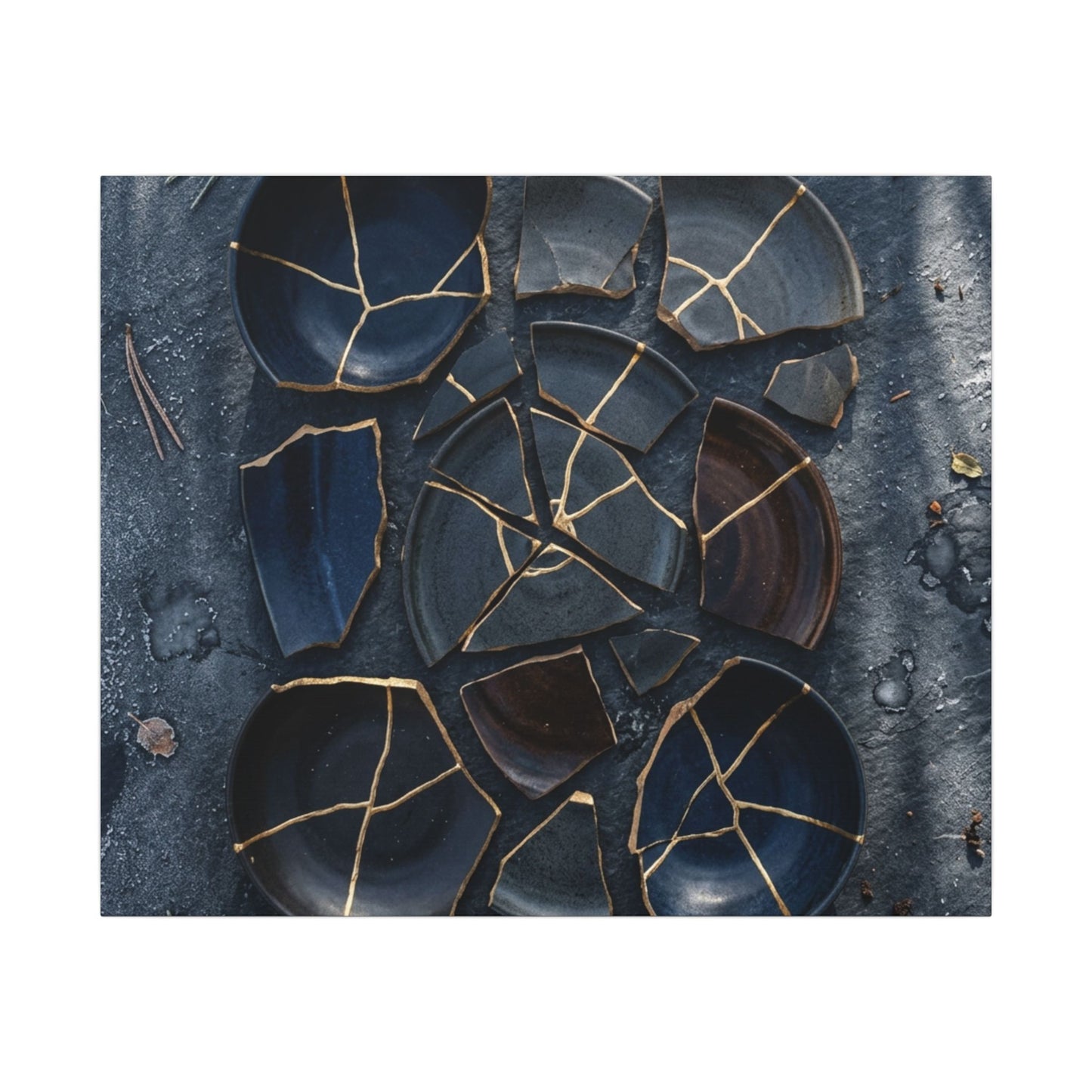 Dark Japandi Broken Pottery in Dappled | Shadow Zen Canvas Art