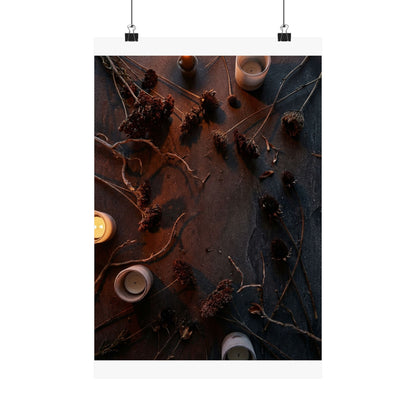 Dried Flowers Winter Wall Art Print | Dark Japandi Sophisticated Design Art Print