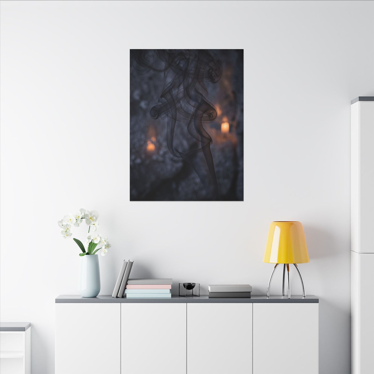 Incense Smoke Winter Canvas Art | Dark Japandi Sophisticated Design
