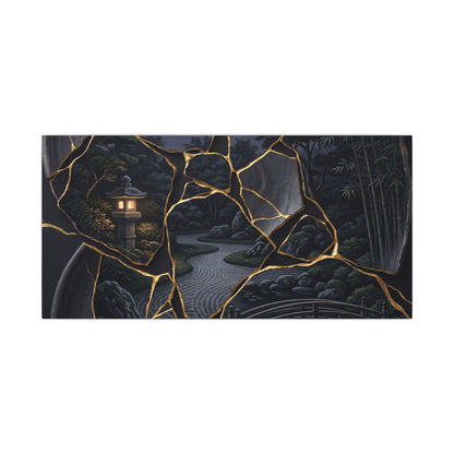 Kintsugi Moonlit Garden in Golden Hour | Gold Repair Canvas Art