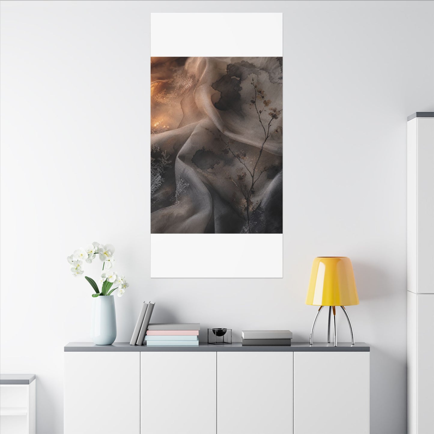 Japandi Silk Drape in Candlelight | Watercolor Canvas Art