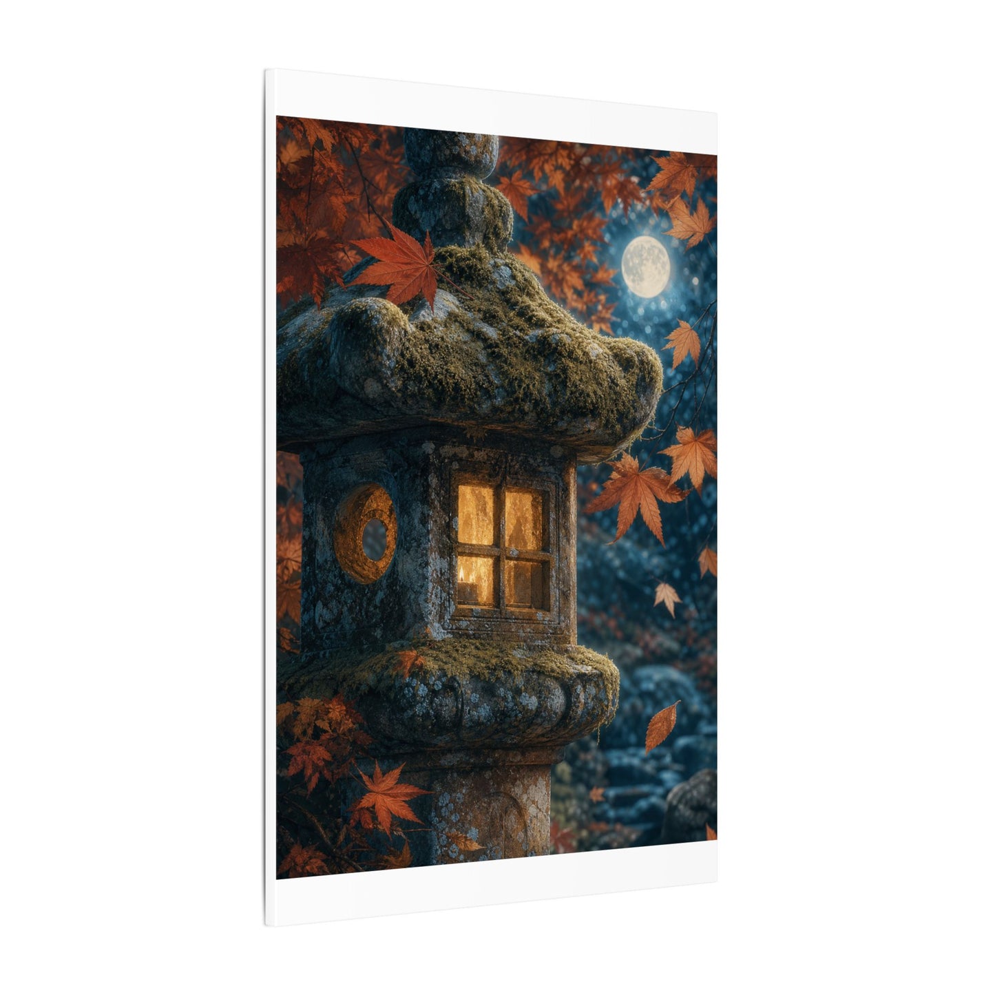 Autumn Stone Lantern Forest Whimsy Canvas Art | Earthy Decor