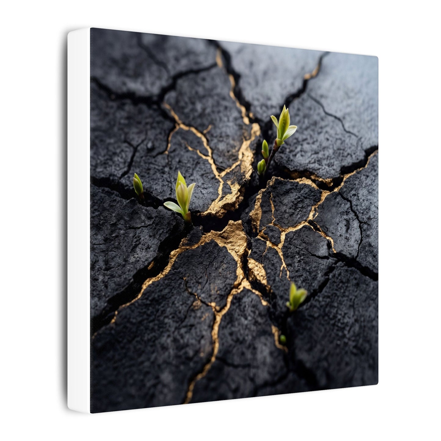 Ma Cracked Earth Canvas Art - Dark Japandi Charcoal Ink