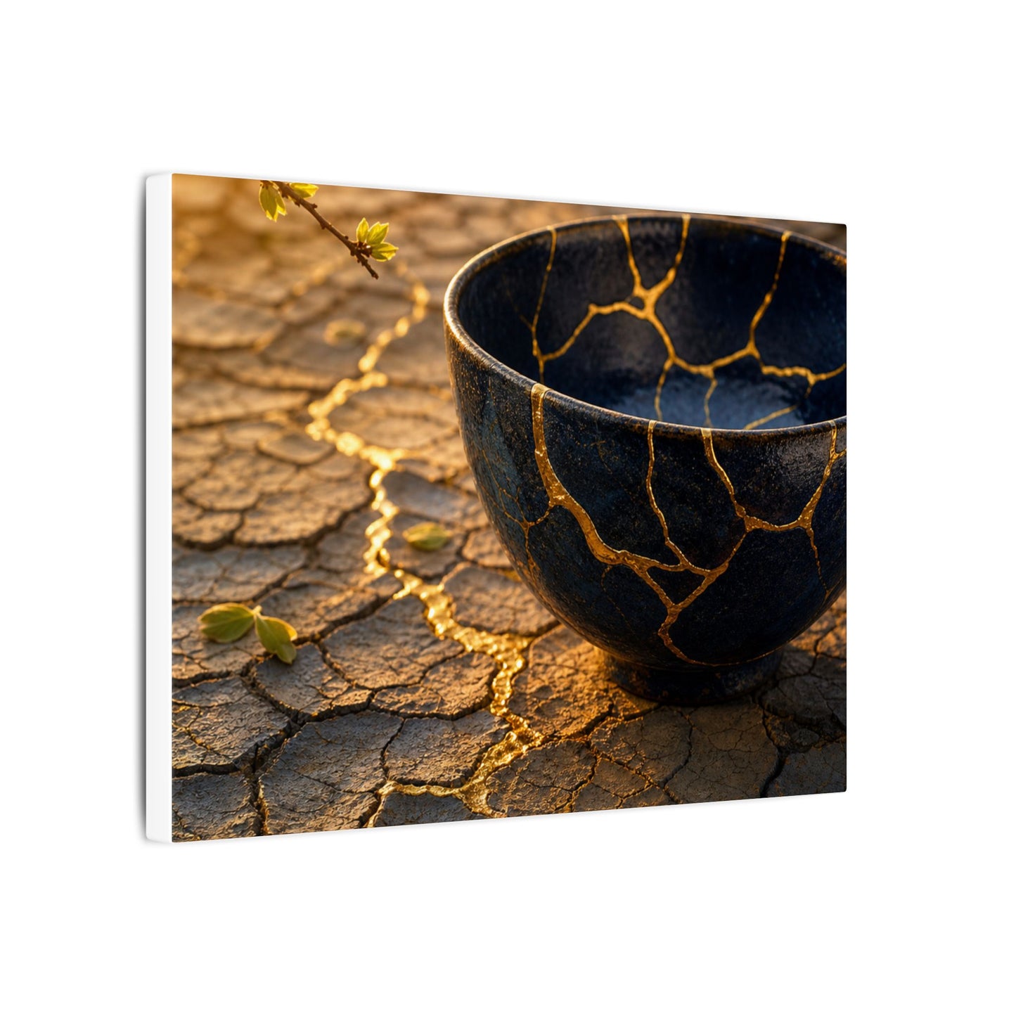 Golden Hour Cracked Earth Canvas Art - Kintsugi Fukinsei