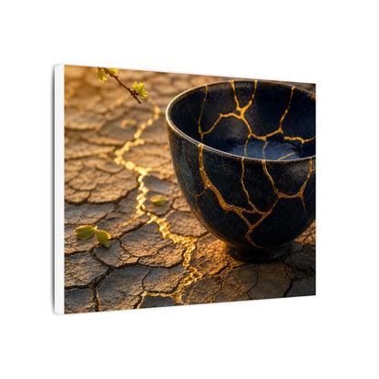Golden Hour Cracked Earth Canvas Art - Kintsugi Fukinsei