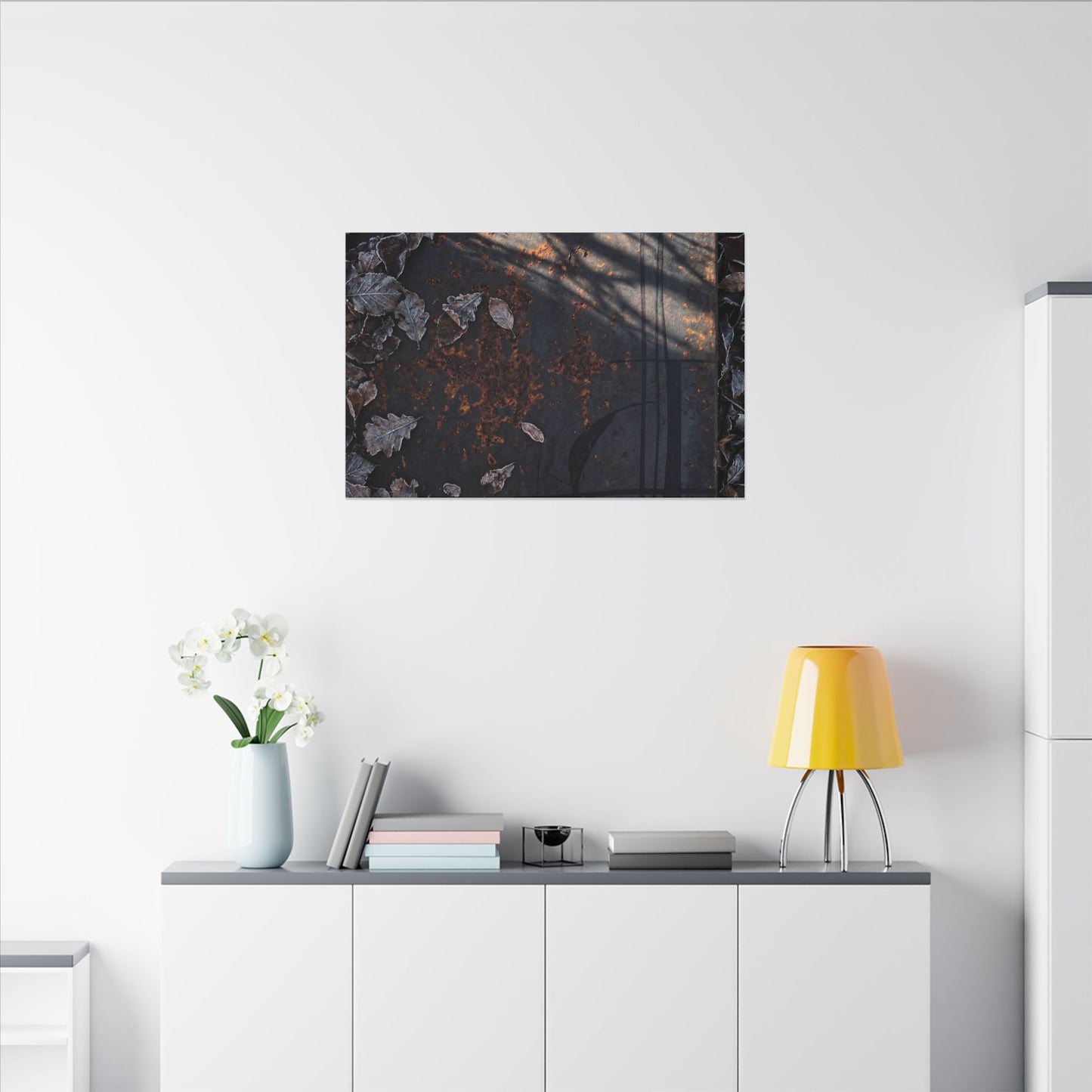 Shibui Rust Patina Canvas Art - Dark Japandi Charcoal Ink