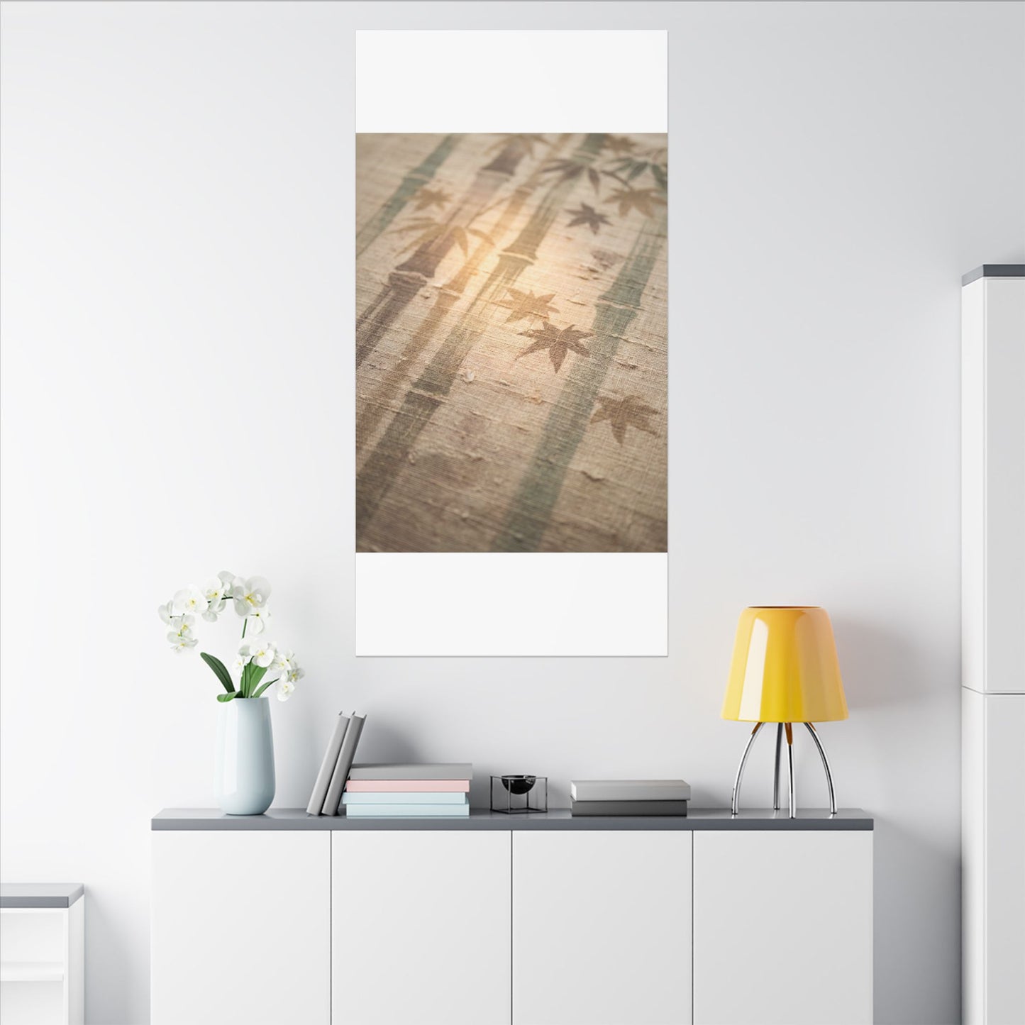 Autumn Bamboo Grove Japanese Pattern Canvas Art | Neutral Decor