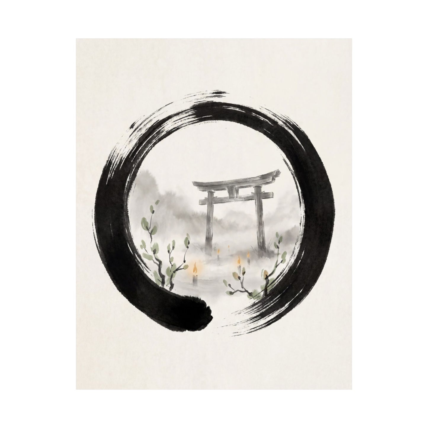 Spring Torii Gate Enso Wall Art Print | Calm Decor