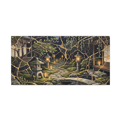 Kintsugi Moonlit Garden in Candlelight | Gold Vein Canvas Art