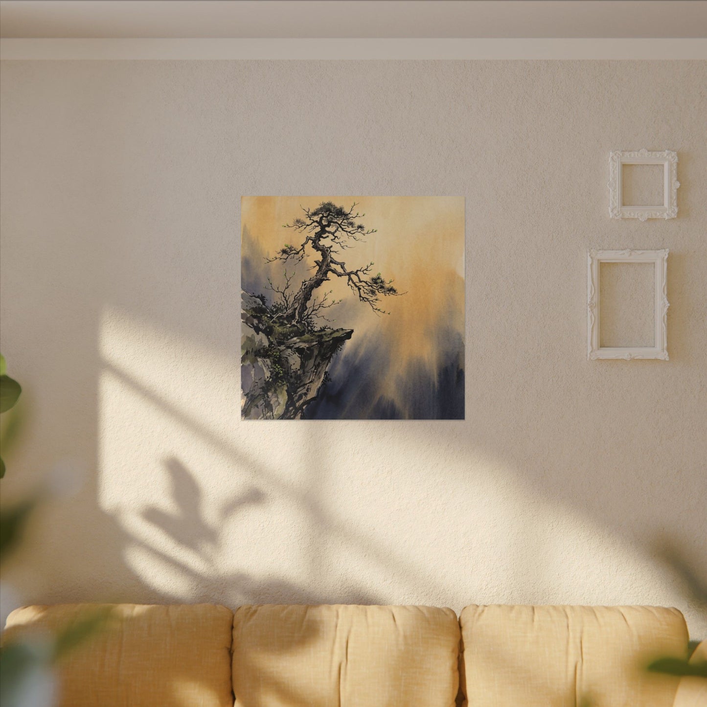 Zen Pine Tree in Golden Hour | Sumi E Canvas Art