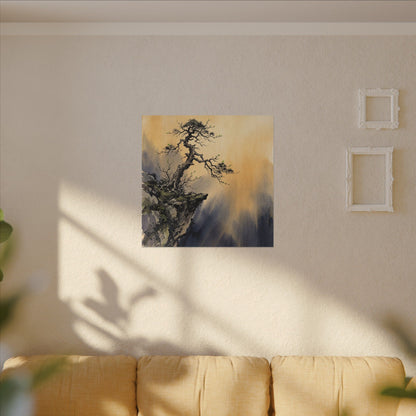 Zen Pine Tree in Golden Hour | Sumi E Canvas Art