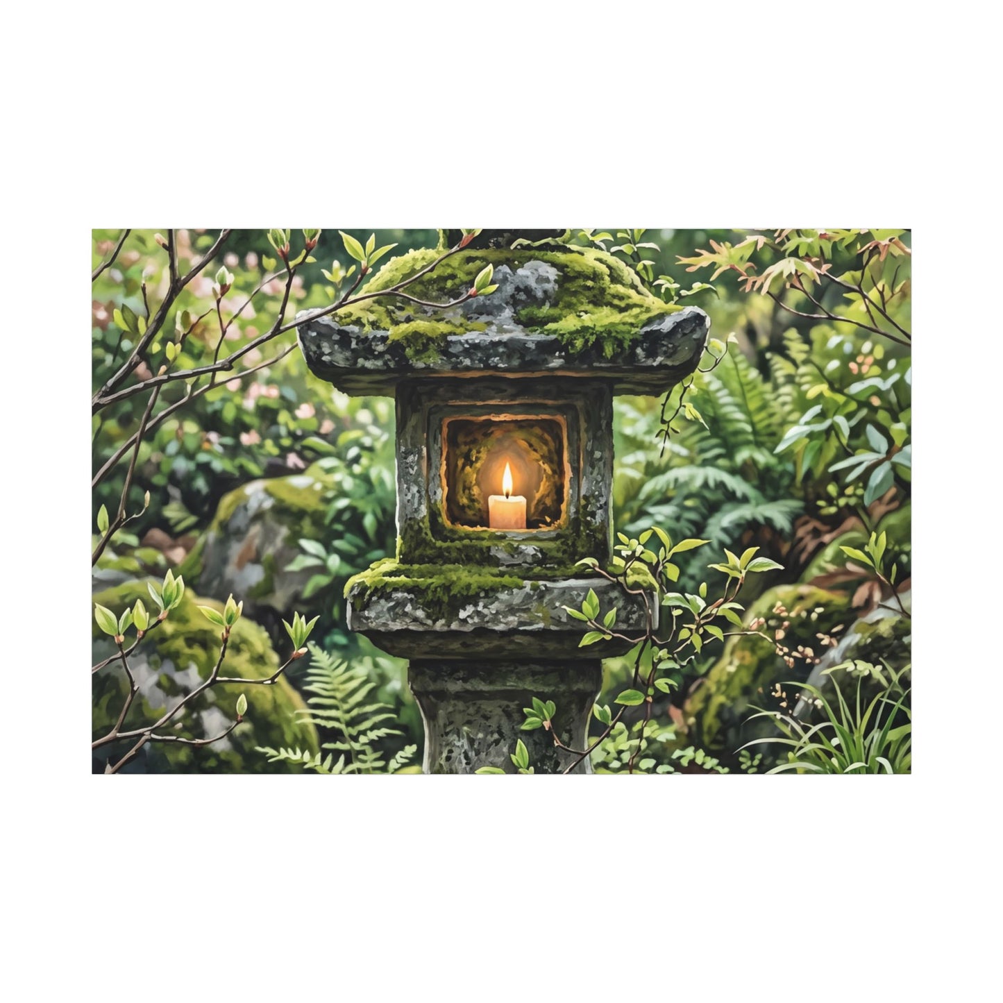 Neutral Stone Lantern Canvas Art - Japanese Pattern Japandi
