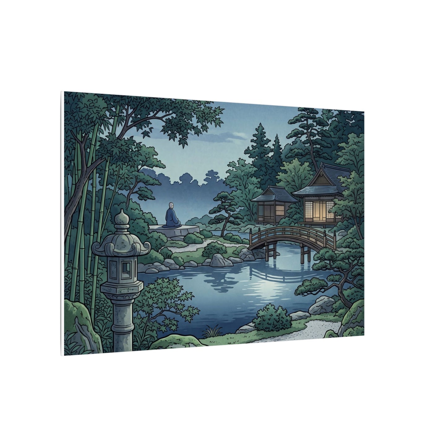 Summer Moonlit Garden Ukiyo E Inspired Canvas Art | Serene Decor