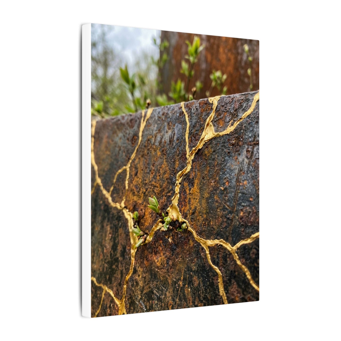 Mono No Aware Rust Patina Canvas Art - Kintsugi Gold Repair