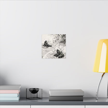 Rock Garden Canvas Art | Winter Zen Sumi E Art