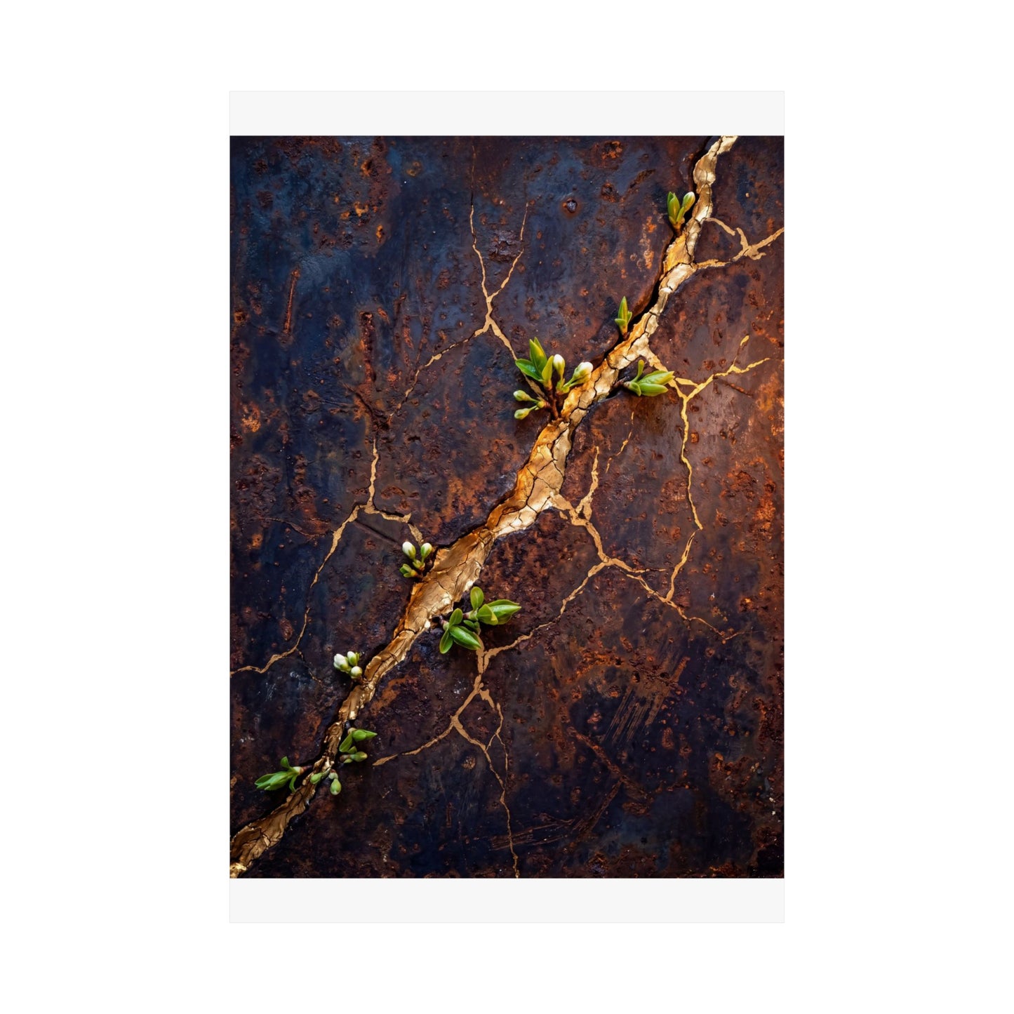 Shibui Rust Patina Wall Art Print - Kintsugi Gold Vein