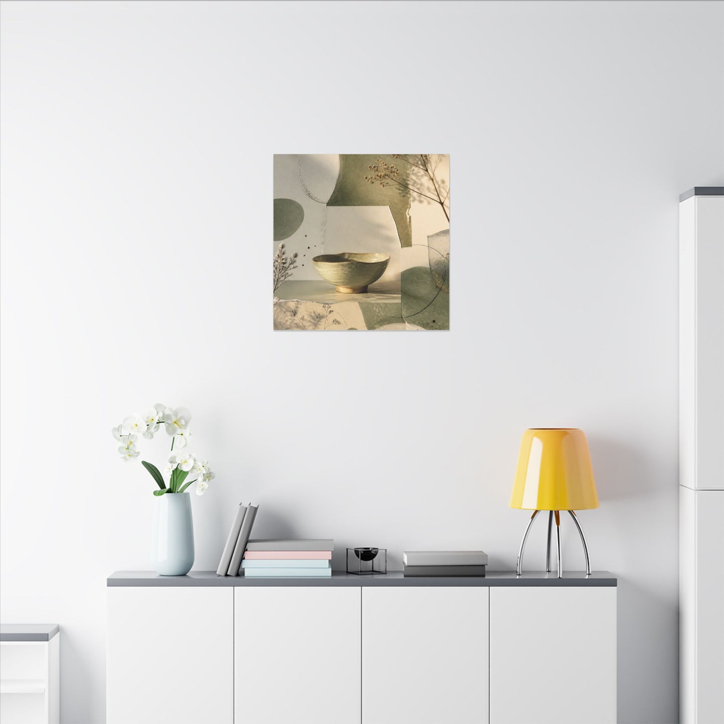 Warm Ceramic Bowl Canvas Art - Minimal Line Japandi