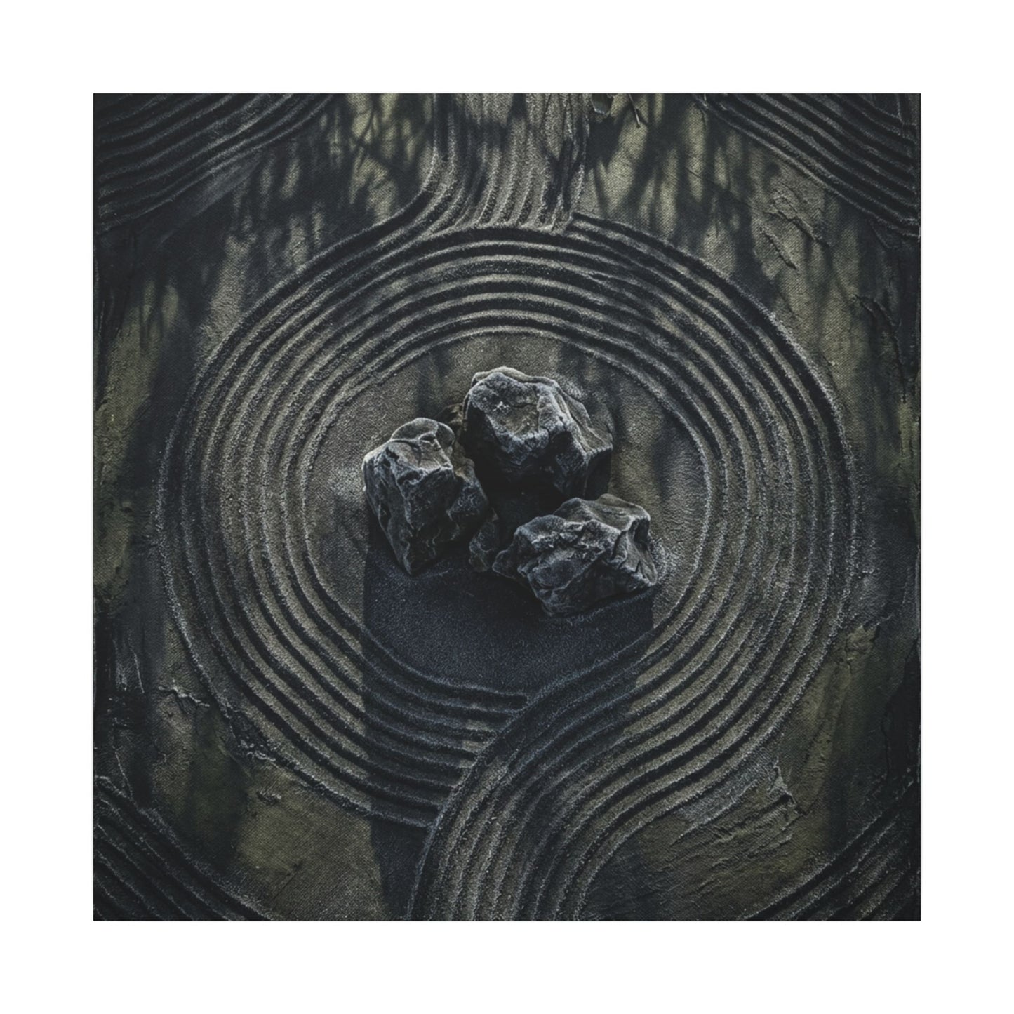 Moody Rock Garden Canvas Art - Dark Texture Dark Japandi