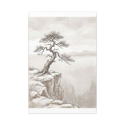 Neutral Pine Tree Canvas Art - Minimal Line Japandi