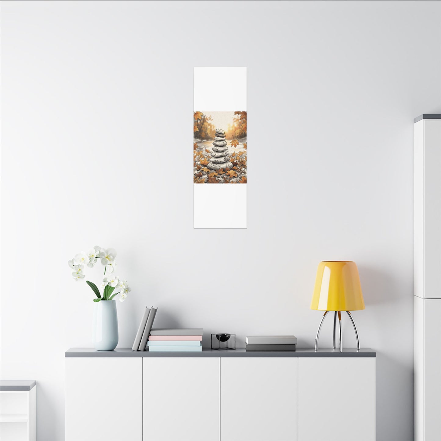 Earthy River Stones Canvas Art - Minimal Line Japandi