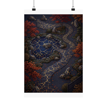 Moonlit Garden Wall Art Print | Autumn Kintsugi Gold Vein Art
