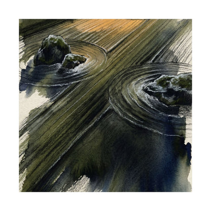 Golden Hour Rock Garden Wall Art Print - Dark Japandi Ma