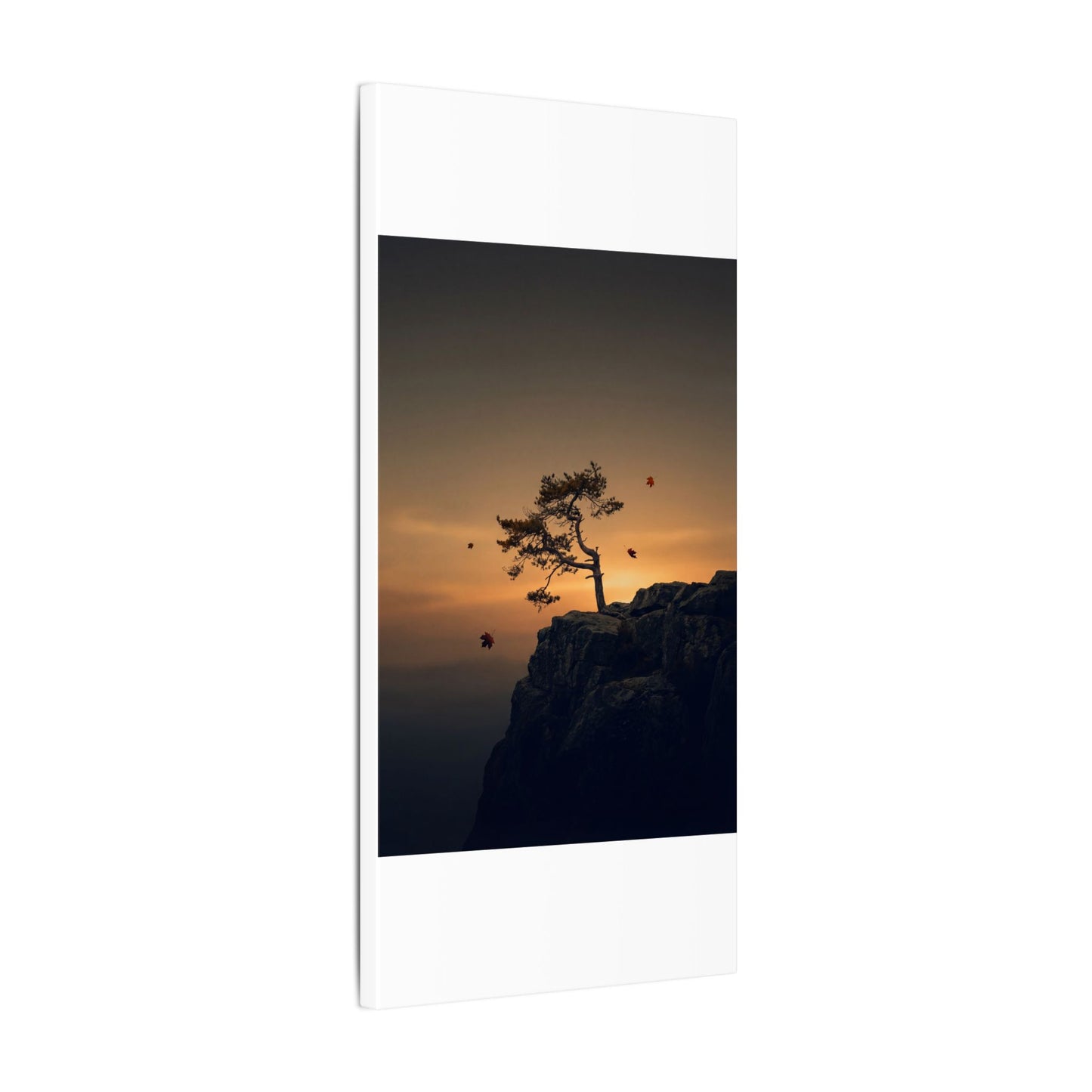 Dark Japandi Pine Tree in Golden Hour | Moody Minimal Canvas Art