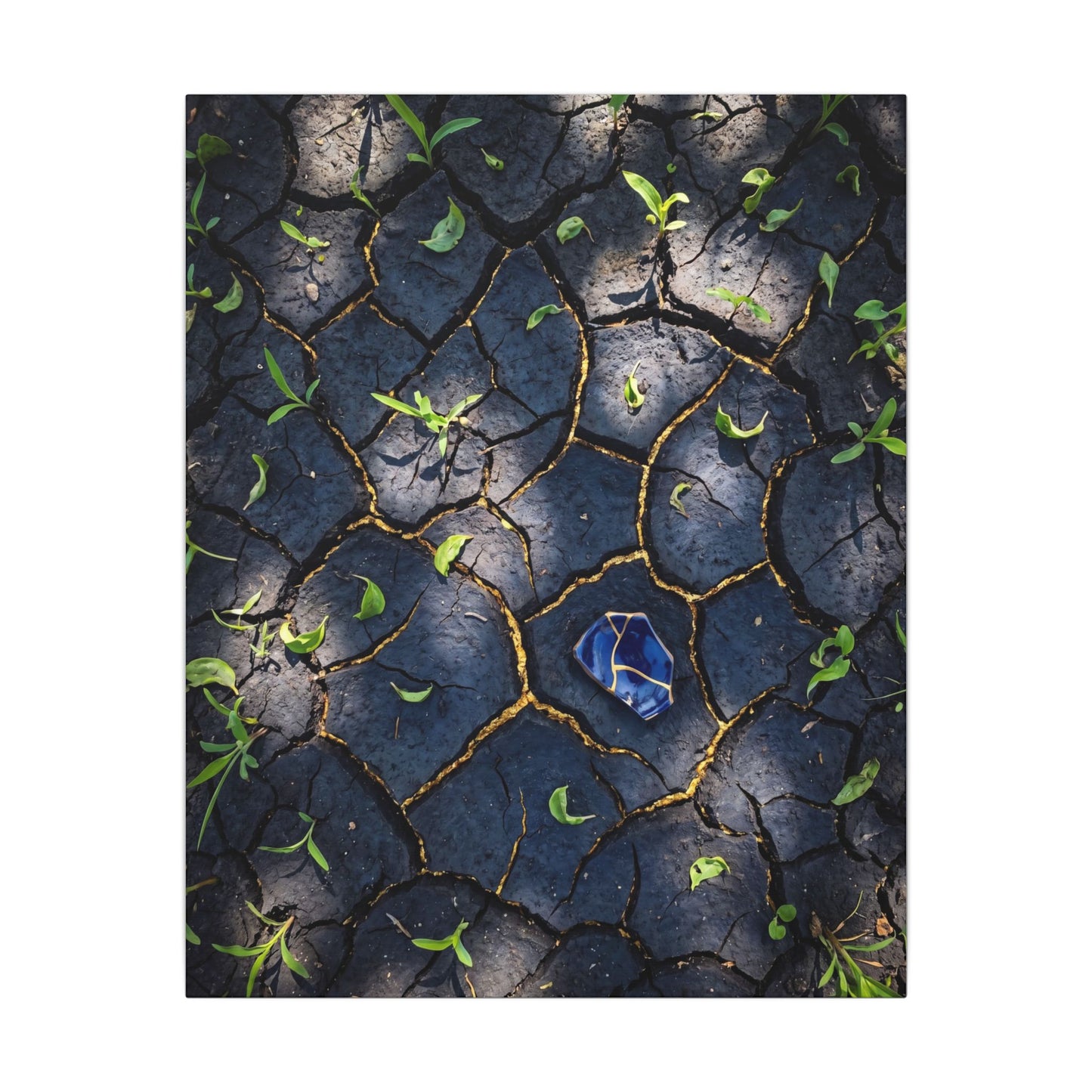 Cracked Earth Canvas Art | Spring Dark Japandi Moody Minimal Art