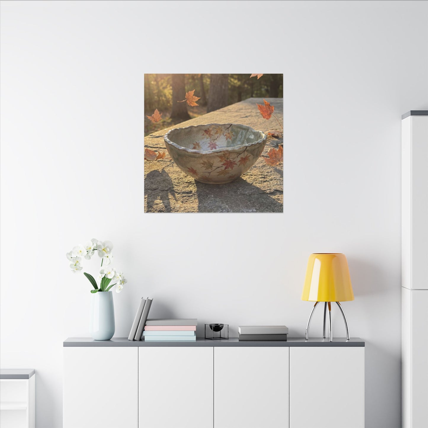 Japandi Ceramic Bowl in Golden Hour | Japanese Pattern Canvas Art