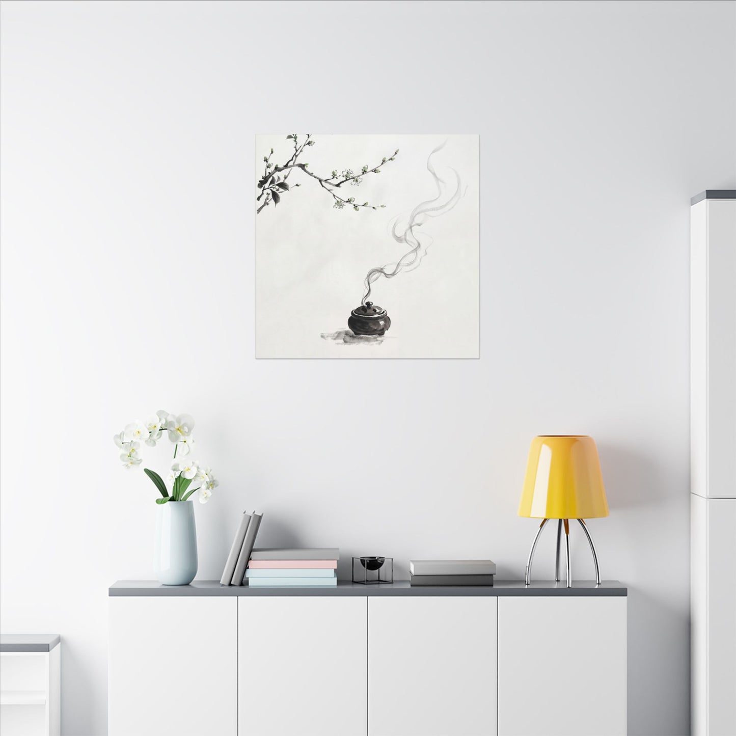 Calm Incense Smoke Canvas Art - Sumi E Zen