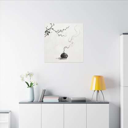 Calm Incense Smoke Canvas Art - Sumi E Zen
