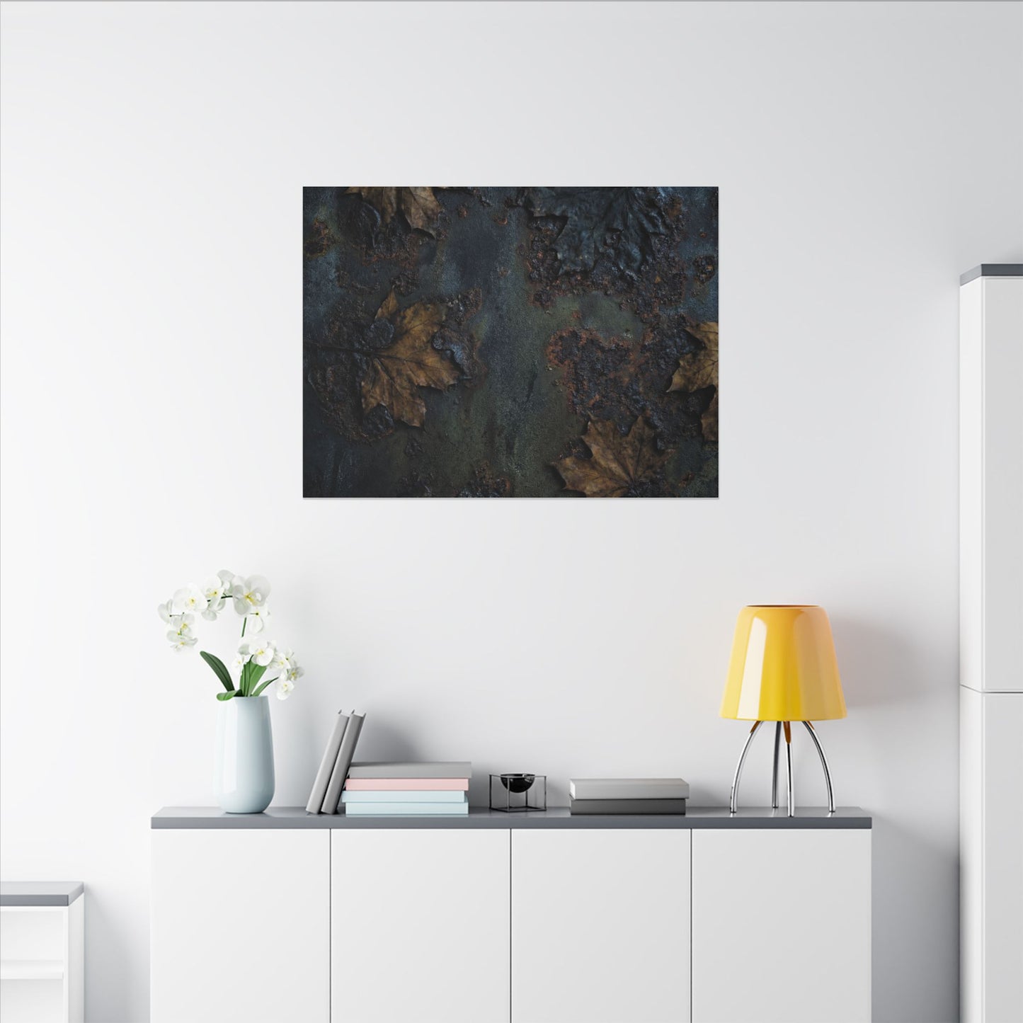 Shibui Rust Patina Canvas Art - Dark Japandi Charcoal Ink