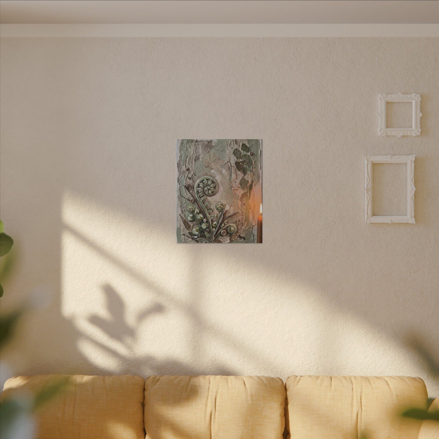 Japandi Fern Unfurling in Candlelight | Texture Canvas Art
