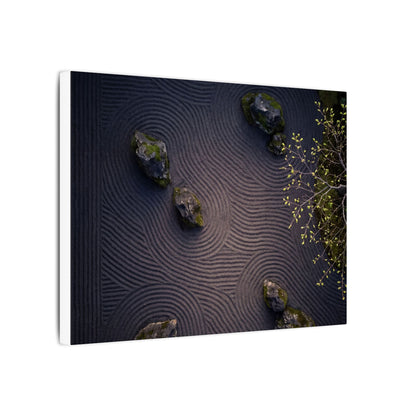 Dark Japandi Rock Garden in Dawn | Shadow Zen Canvas Art