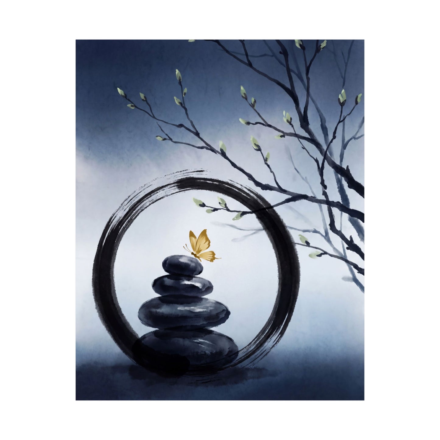 Zen River Stones in Dawn | Enso Wall Art Print