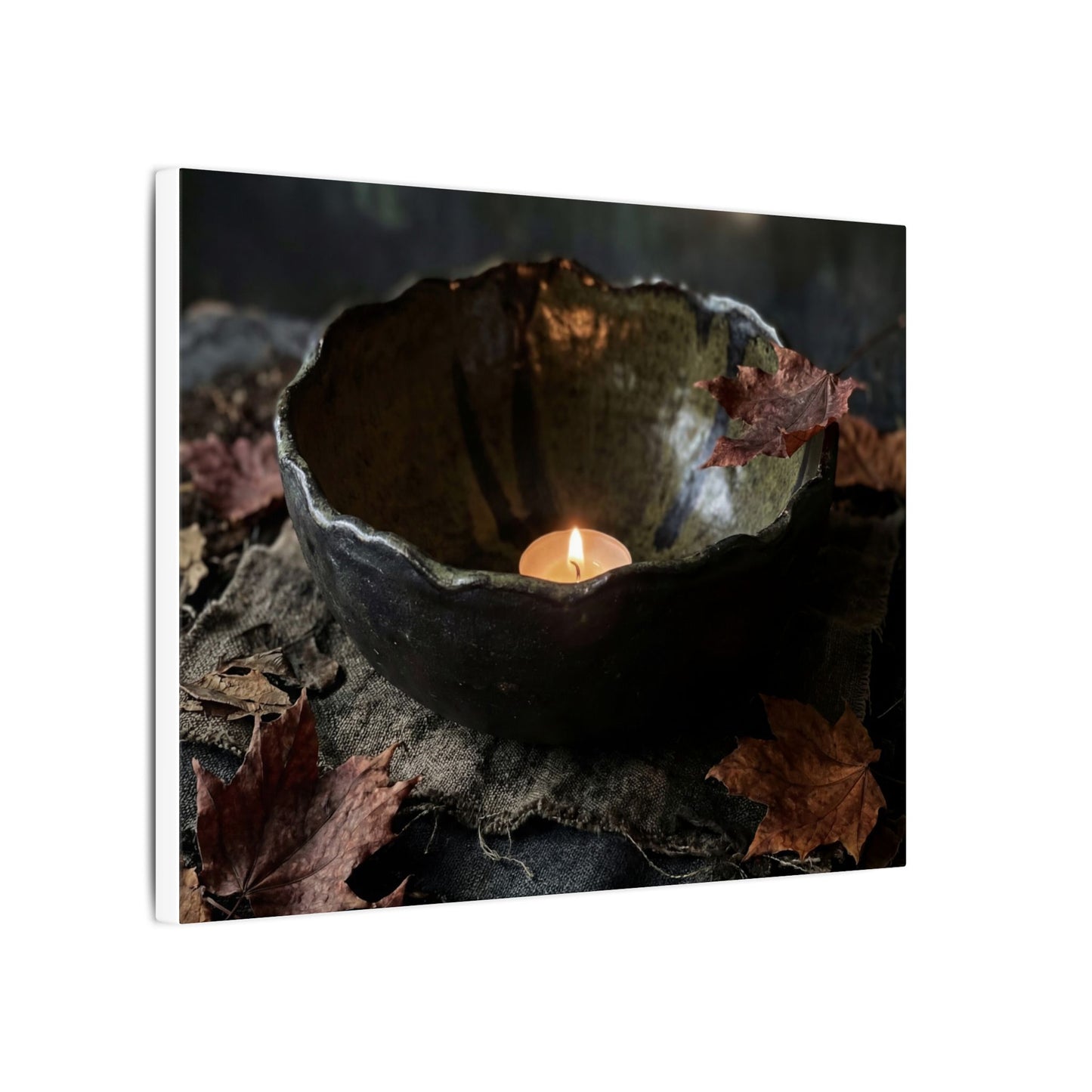 Candlelight Ceramic Bowl Canvas Art - Dark Japandi Kanso