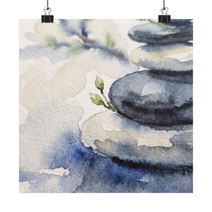 Spring River Stones Watercolor Wall Art Print | Neutral Decor