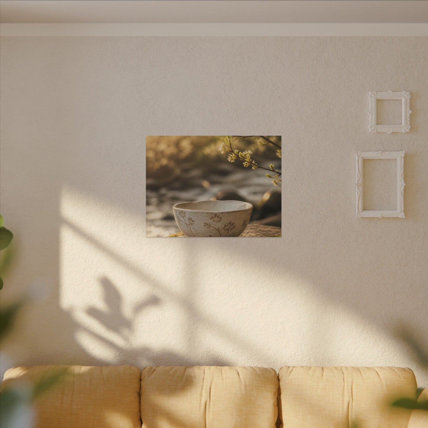 Neutral Ceramic Bowl Canvas Art - Japanese Pattern Japandi