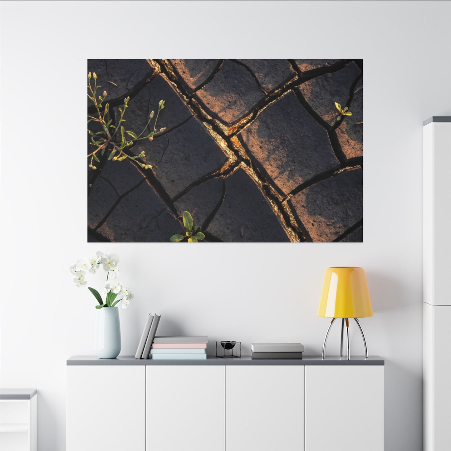 Kintsugi Cracked Earth in Golden Hour | Gold Vein Canvas Art