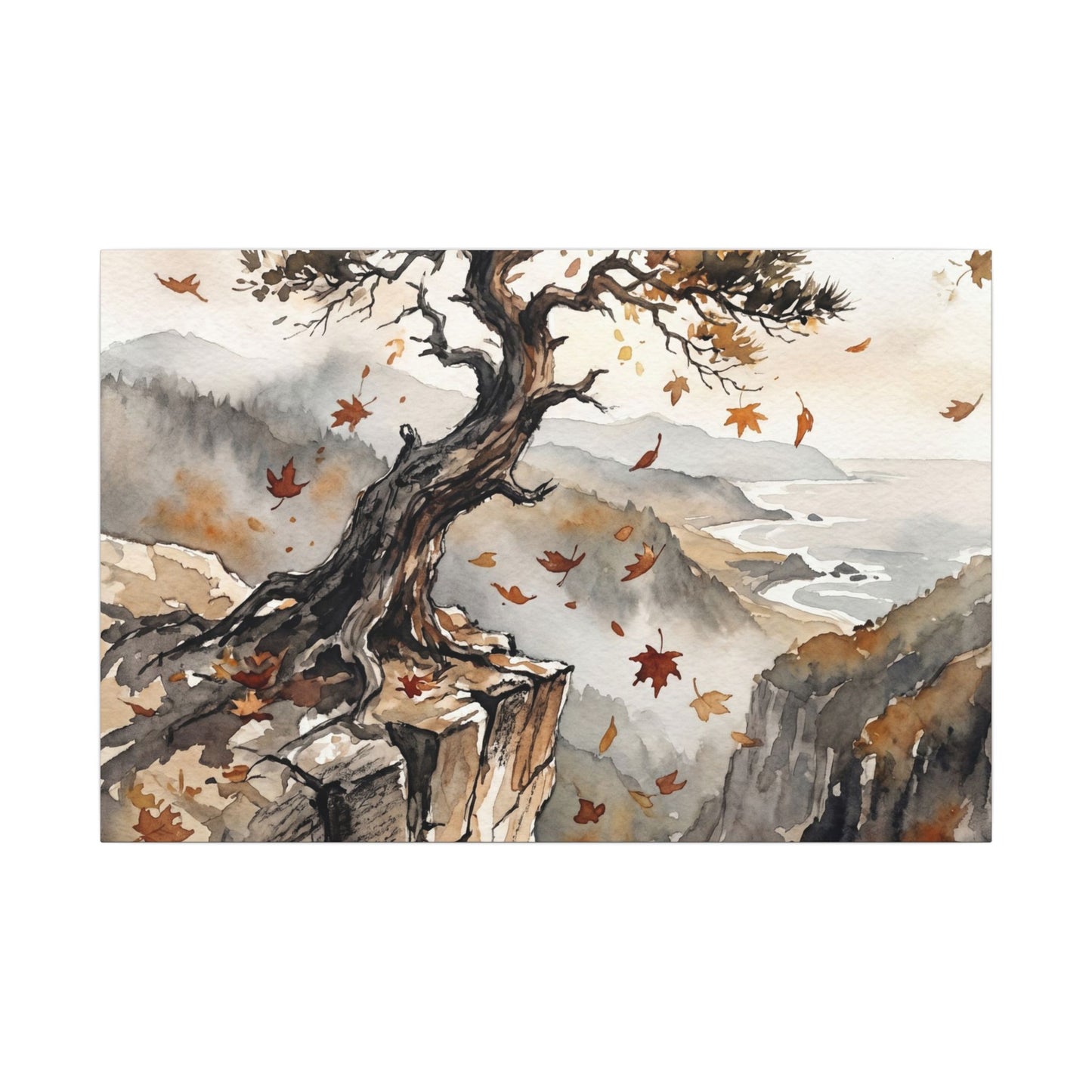 Autumn Pine Tree Watercolor Canvas Art | Warm Decor