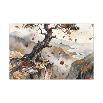 Autumn Pine Tree Watercolor Canvas Art | Warm Decor