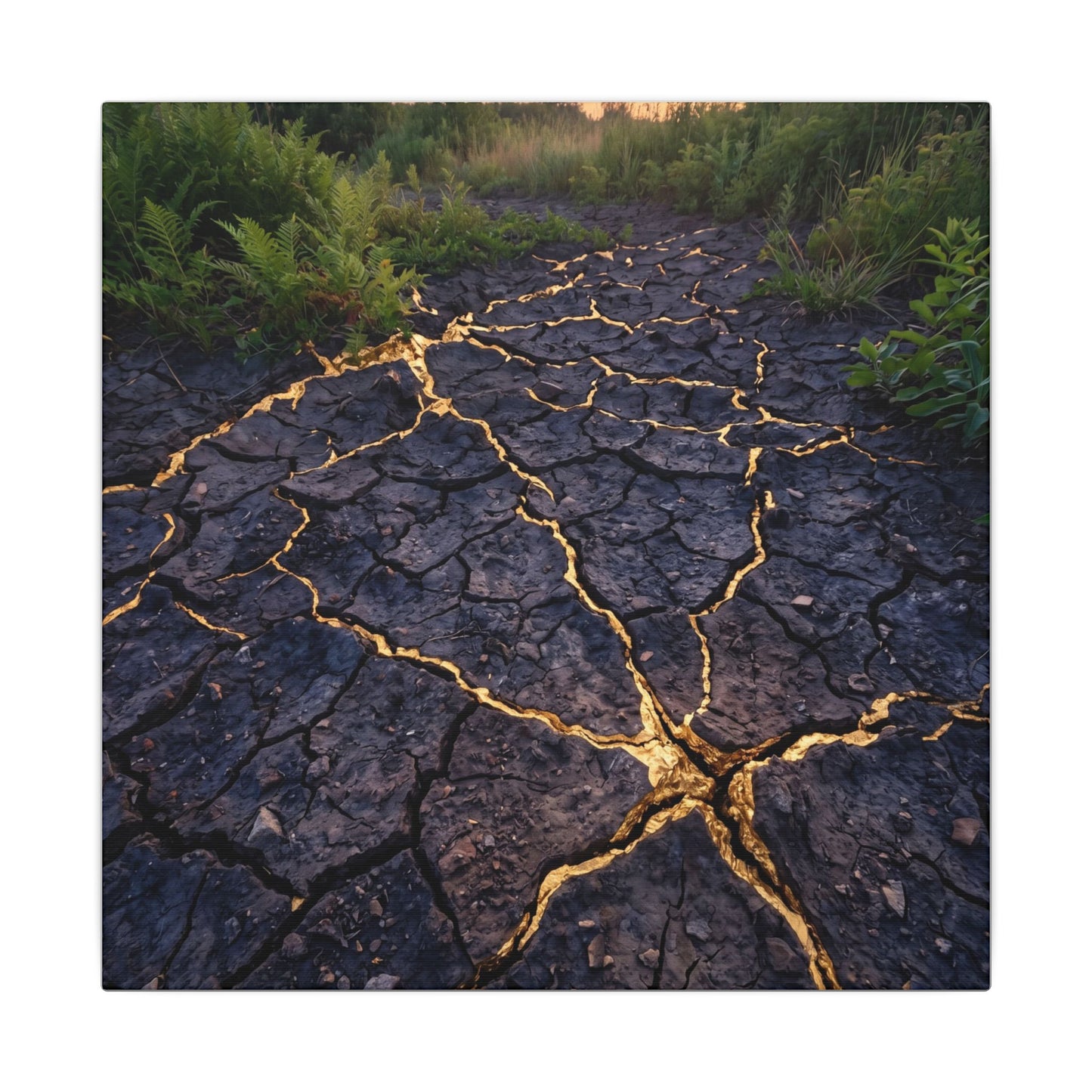 Cracked Earth Canvas Art | Summer Kintsugi Crackle Gold Art