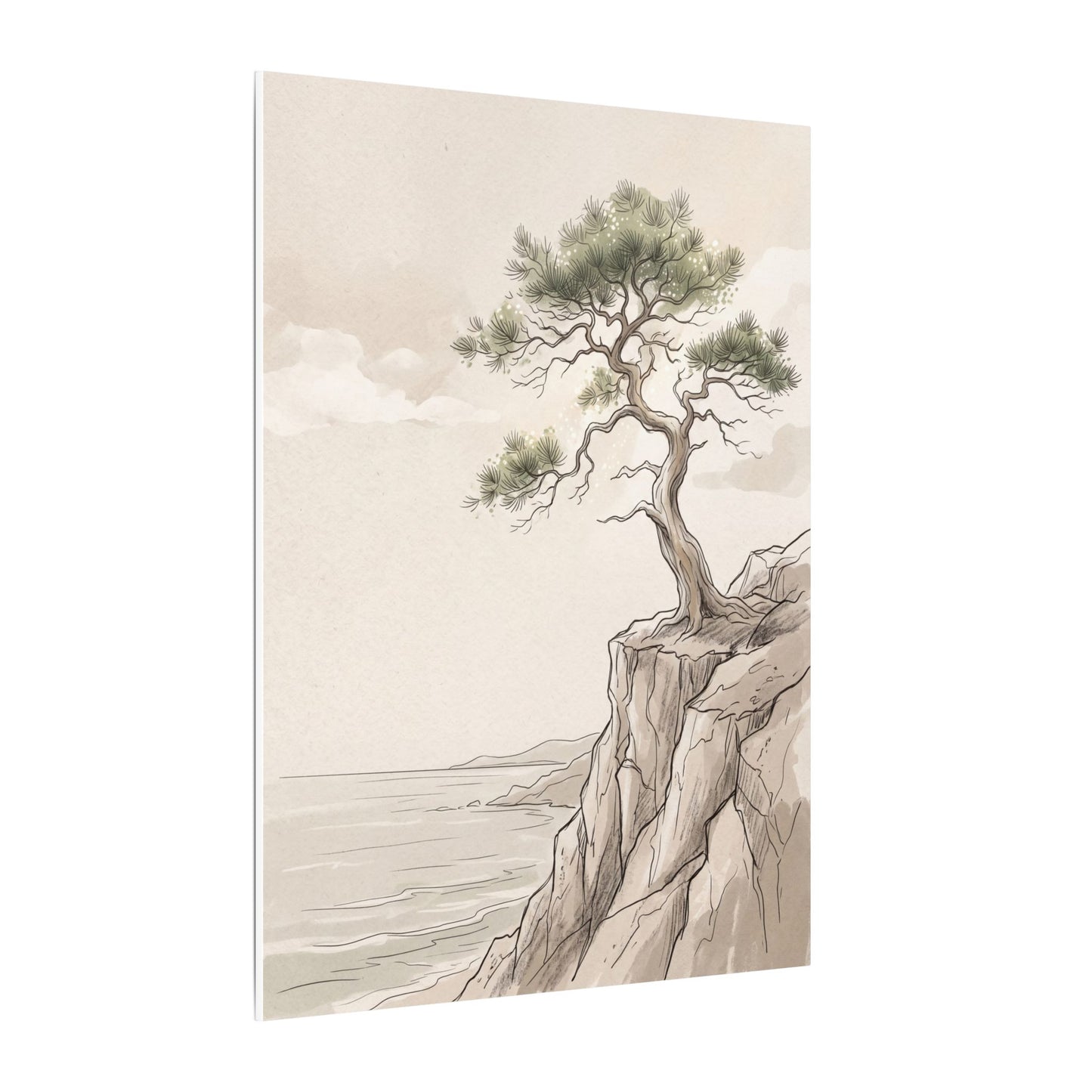 Japandi Pine Tree in Dappled | Minimal Line Canvas Art