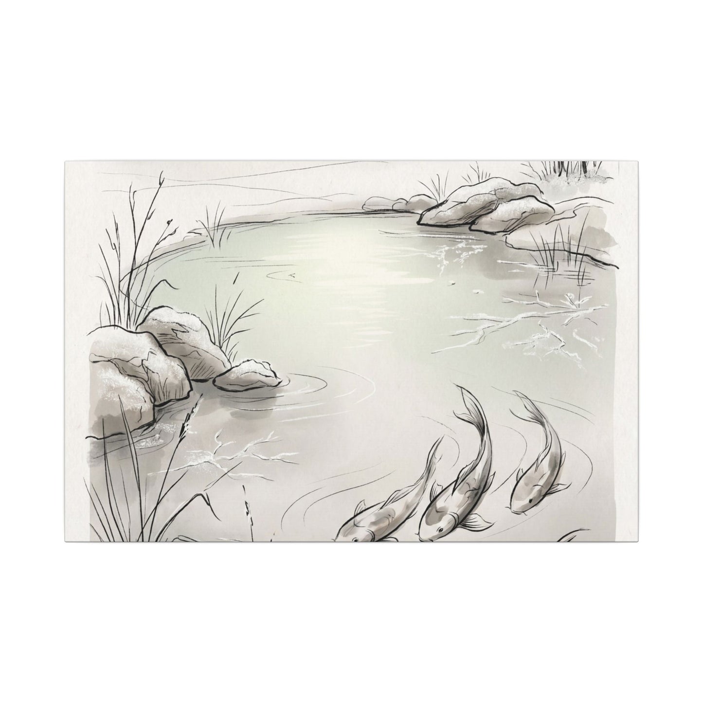 Koi Pond Minimal Line Canvas Art | Cozy Japandi Art