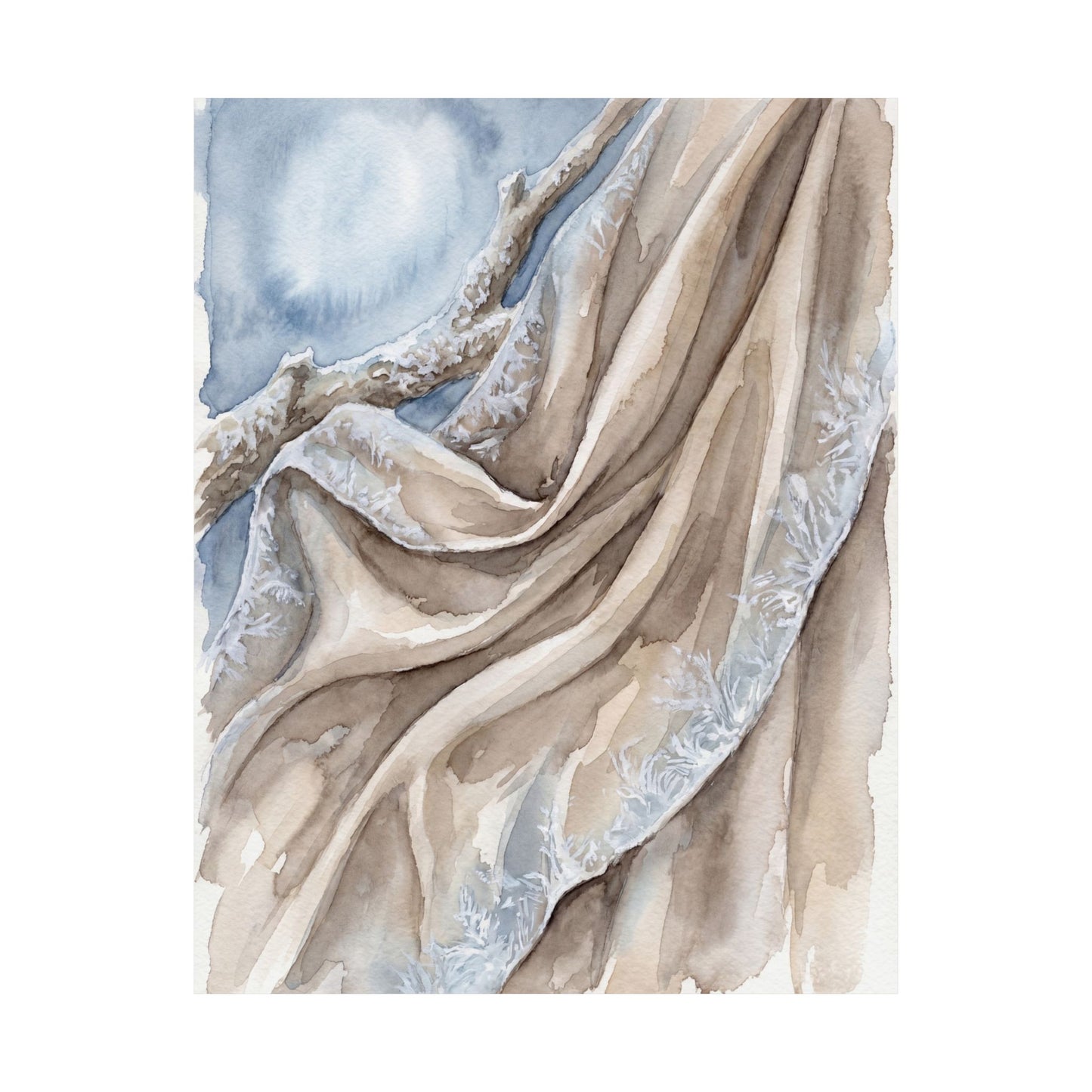 Silk Drape Wall Art Print | Winter Japandi Watercolor Art